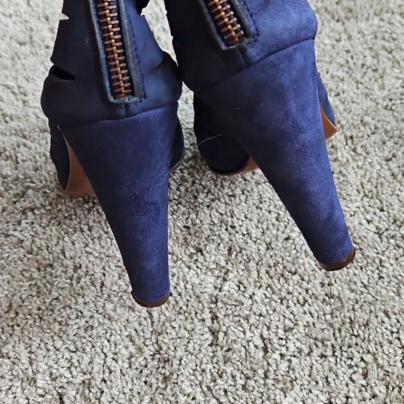 Diane Von Furstenberg Navy Peep-Toe Heels 8.5 - Picture 3 of 9
